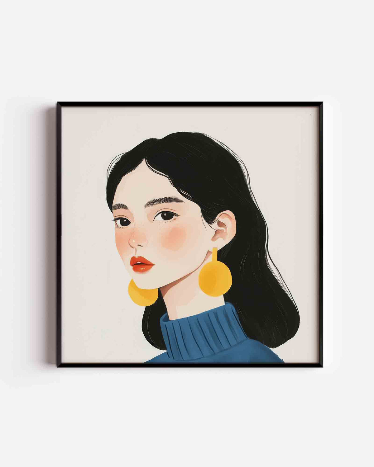 Vrouw met gele oorbellen – moderne vierkante poster als wanddecoratie