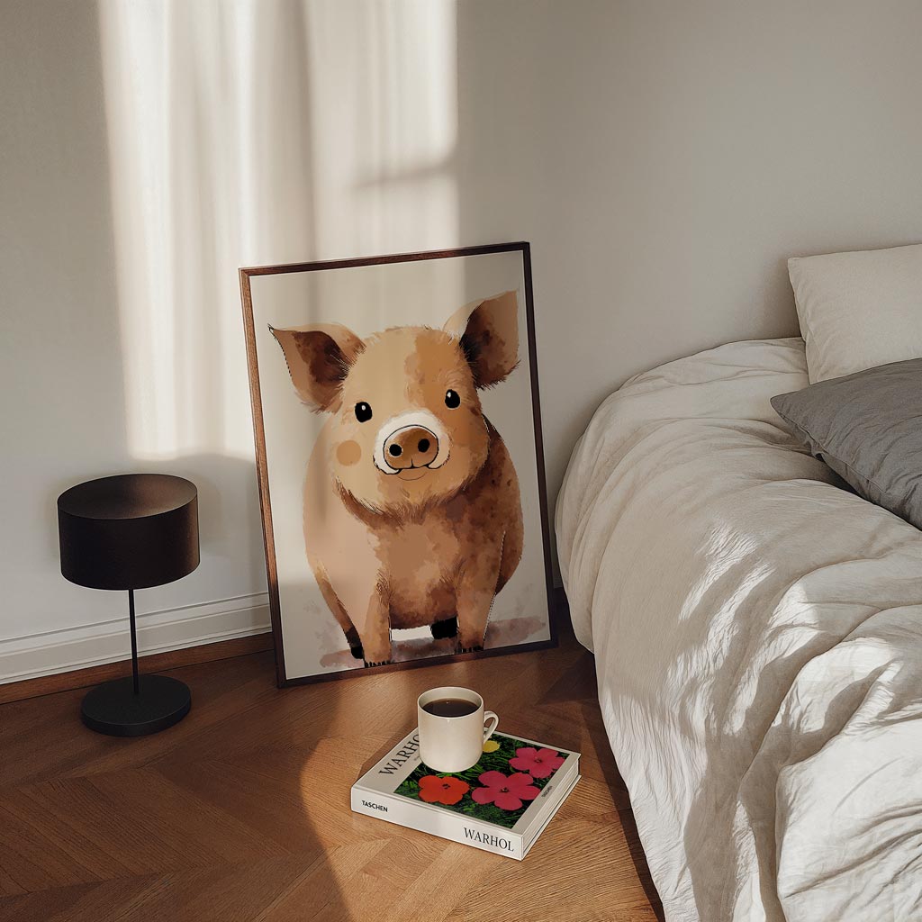 Schattige Varkensvriend – staande kinderkamer wanddecoratie van WallArtistic
