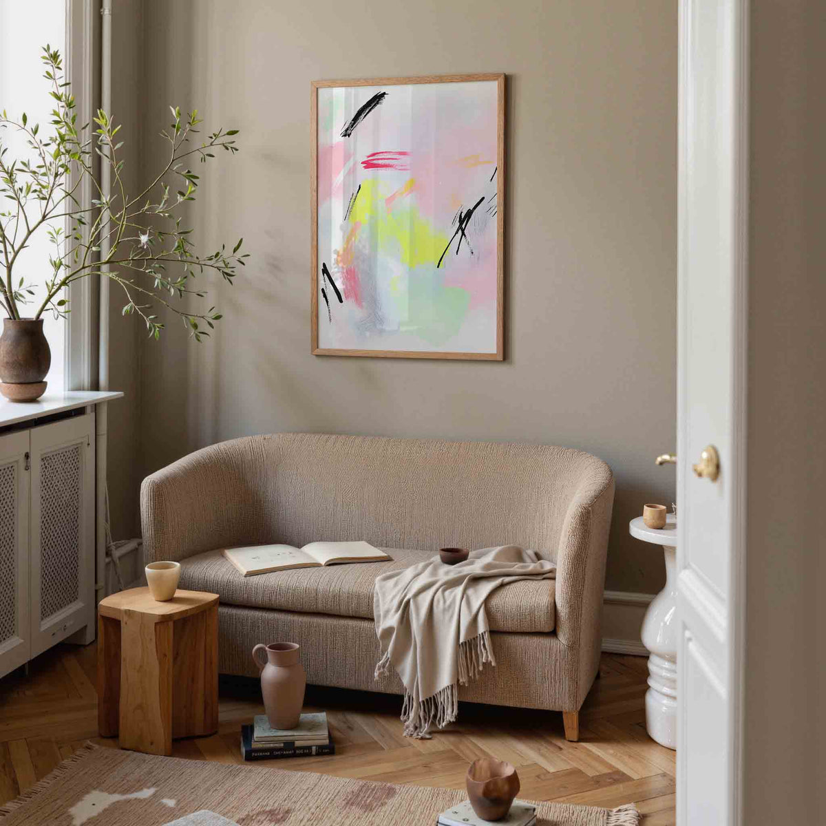 Abstracte penseelstreken – illustratie poster in staand formaat