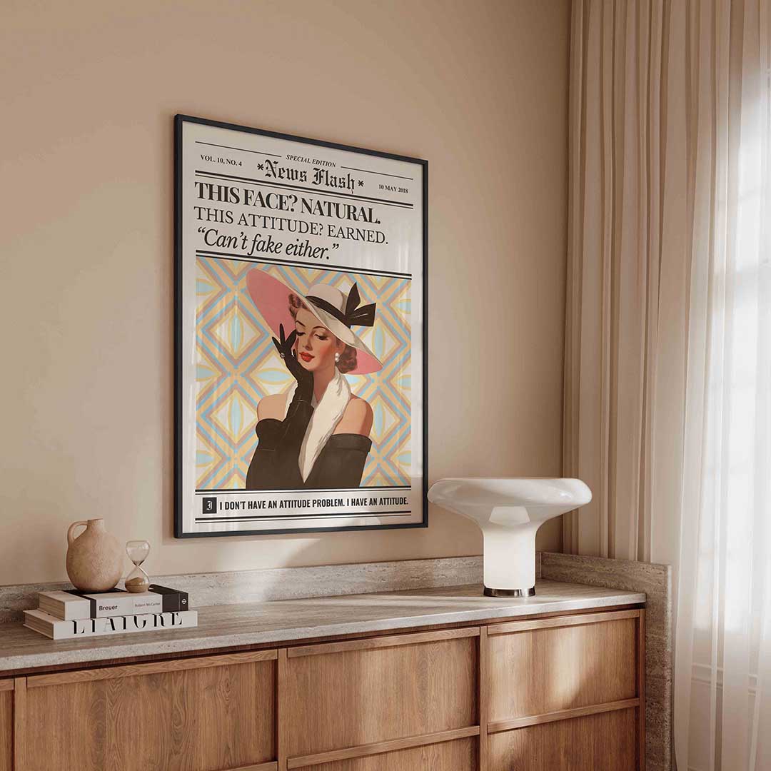 Vrouw met hoed en handschoenen – kleurrijke Pop Art poster in staand formaat