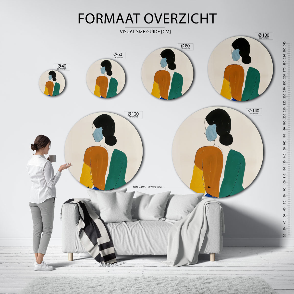 Abstracte figuur – ronde muurdecoratie met kleur en vorm