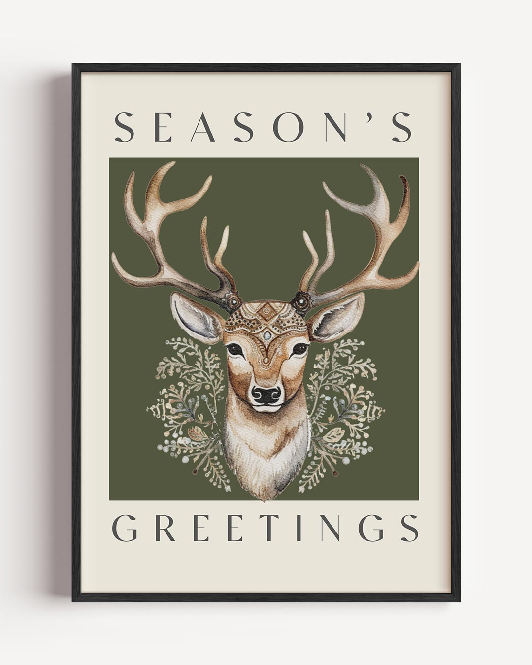 Warme Wintergroet Hert – kerst portret poster als wanddecoratie