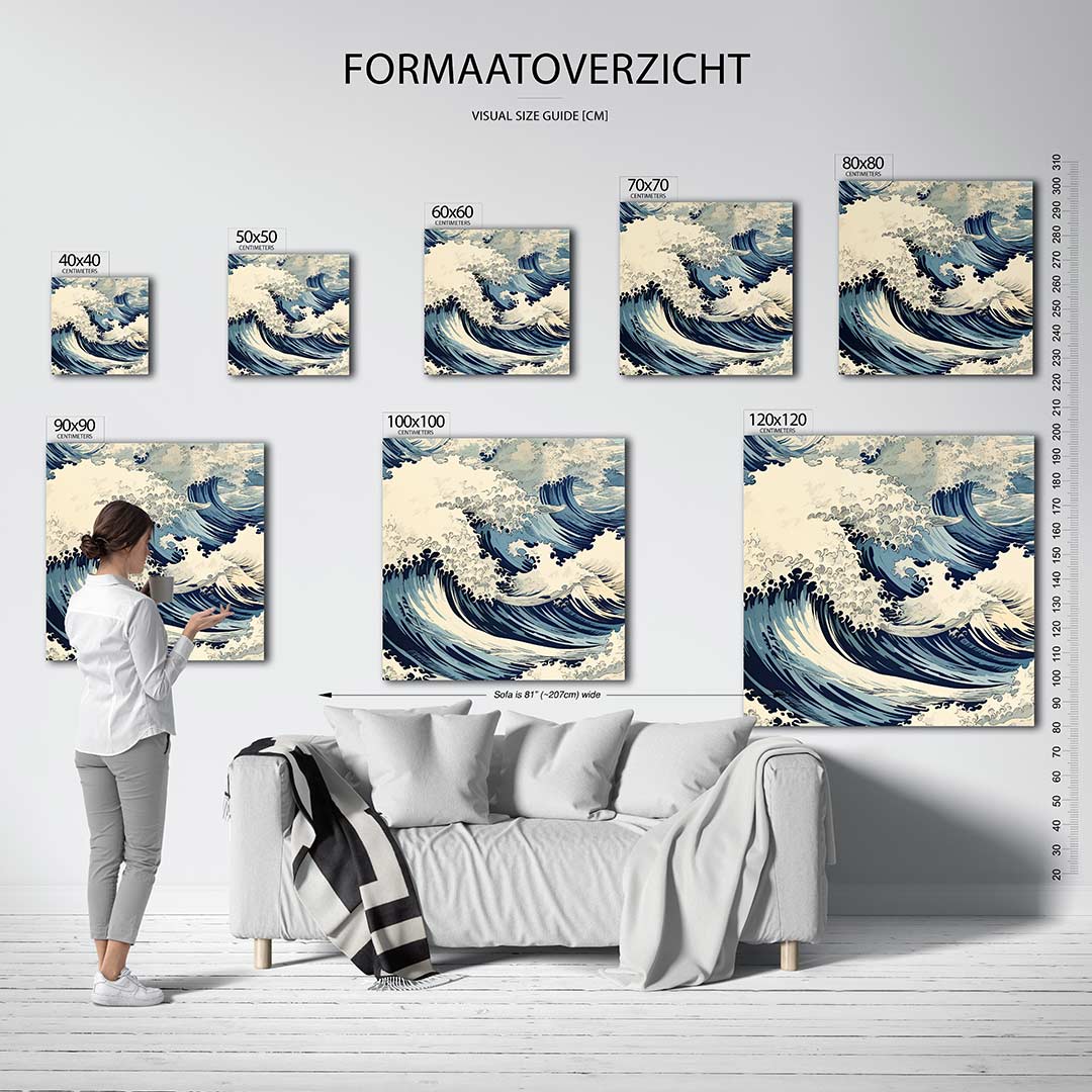 Dynamische golven kunstwerk – sfeerbeeld – dit kunstwerk toont krachtige golven met vloeiende lijnen en contrasterende