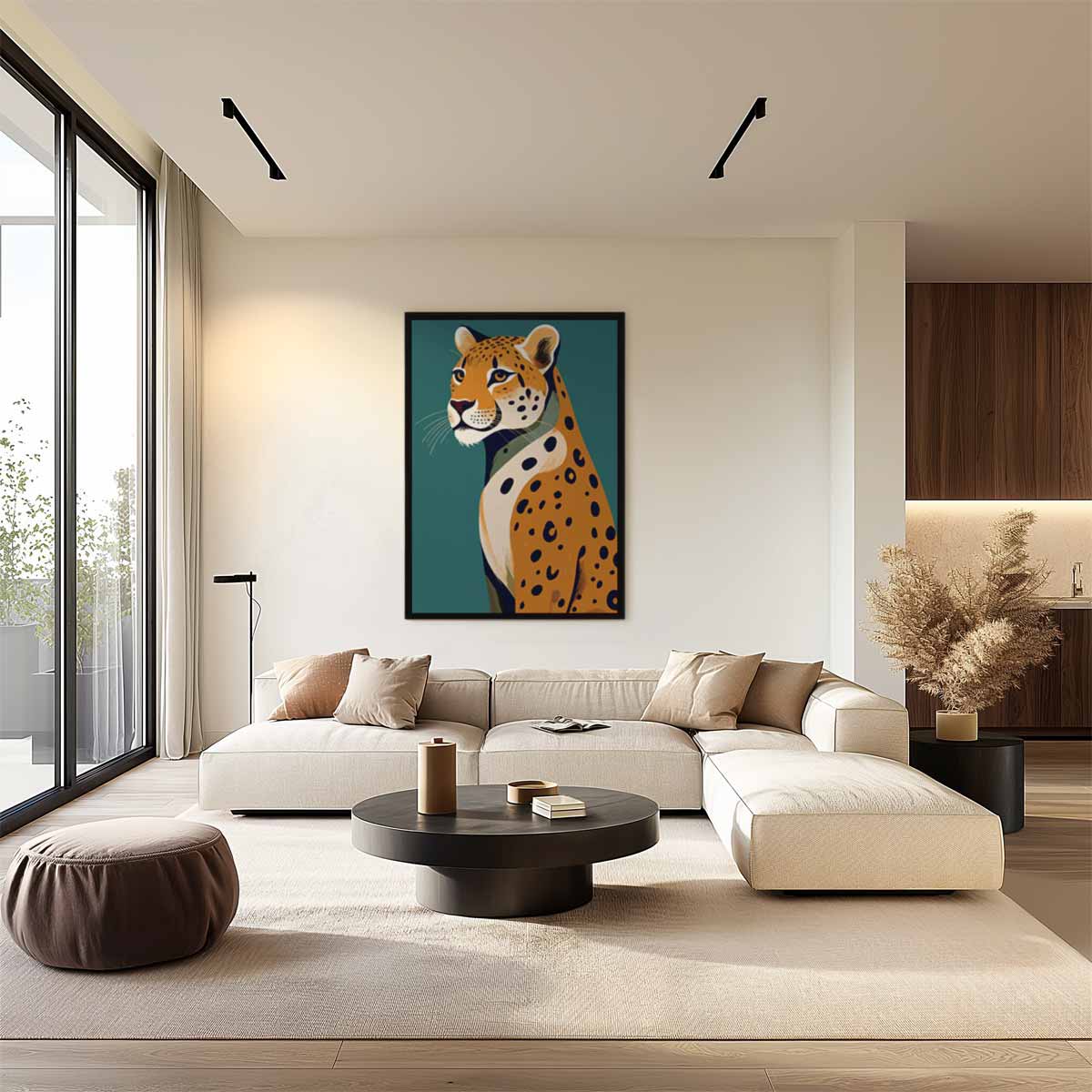Opera d'arte Leopardo Maestoso su Sfondo Turchese
