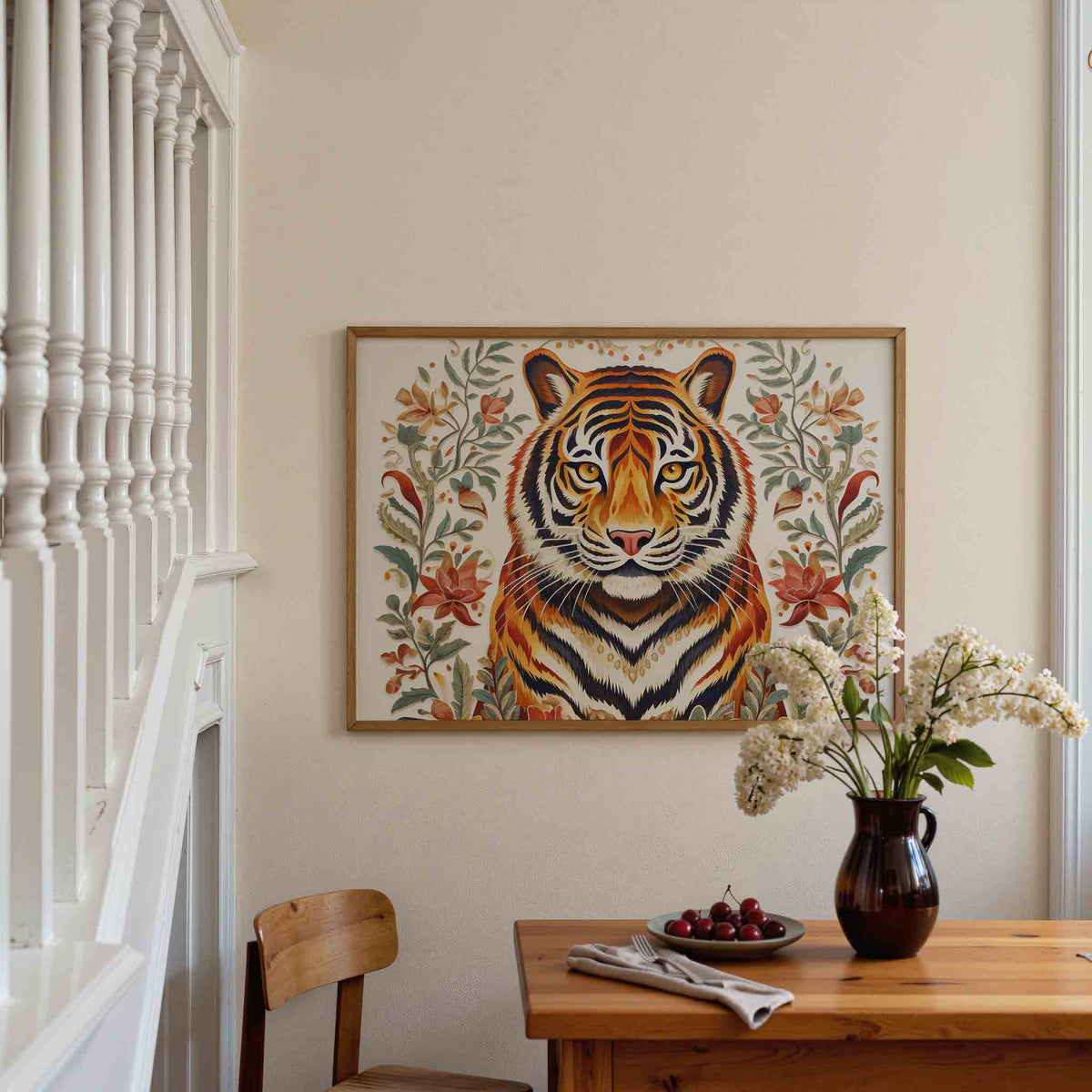 Tijger met bloemen – dieren poster in liggend formaat