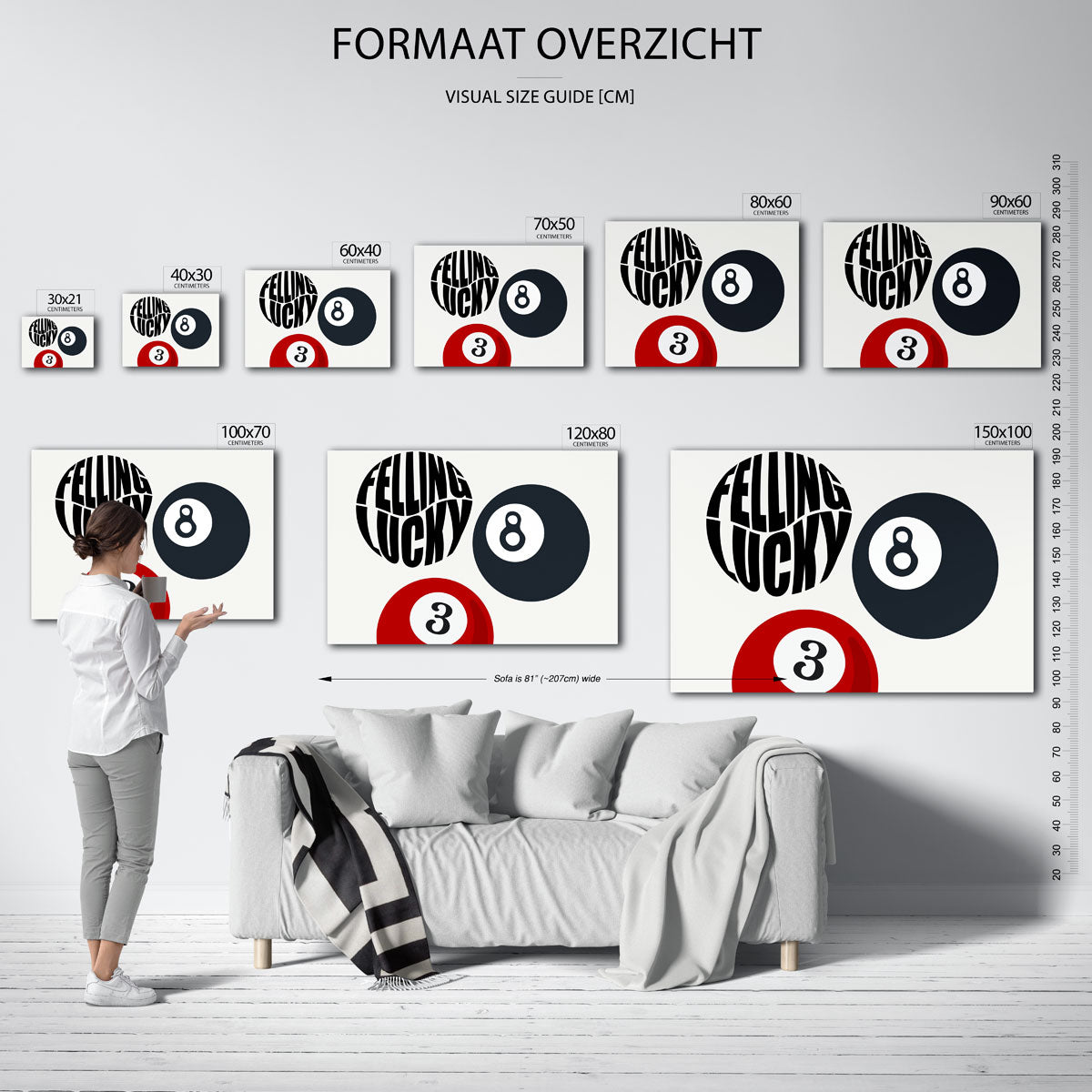 Biljartballen en tekst – liggende muurposter voor een modern interieur