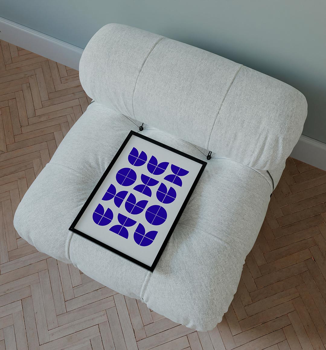 Vormritme blauw – staande Bauhaus poster voor aan de muur