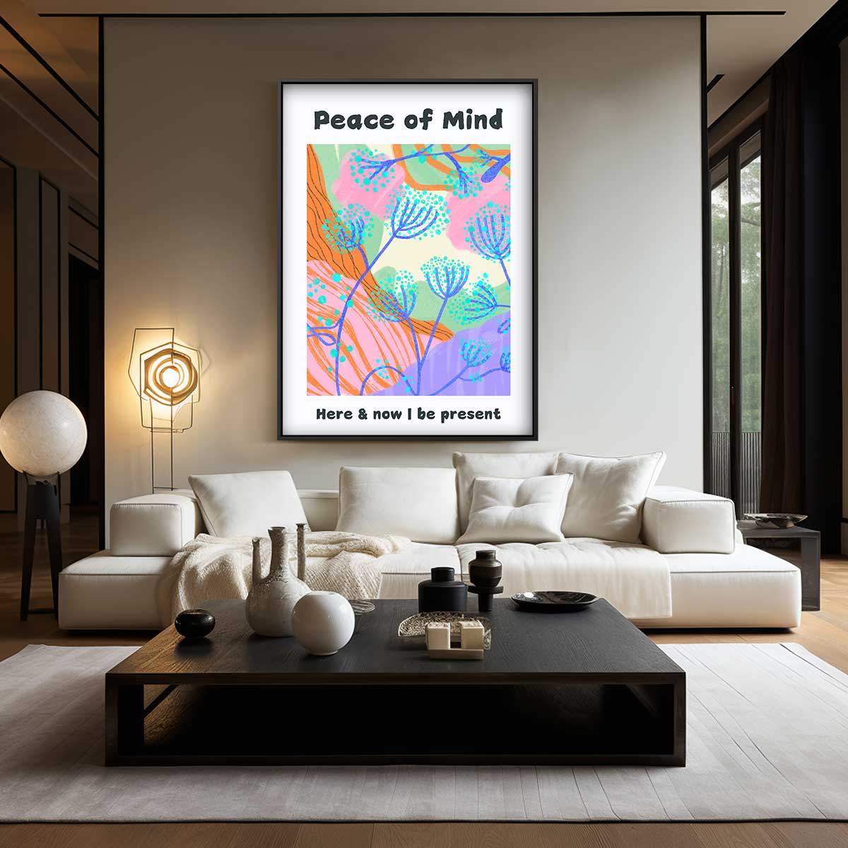 Peace of Mind – kunstwerk met zwarte baklijst