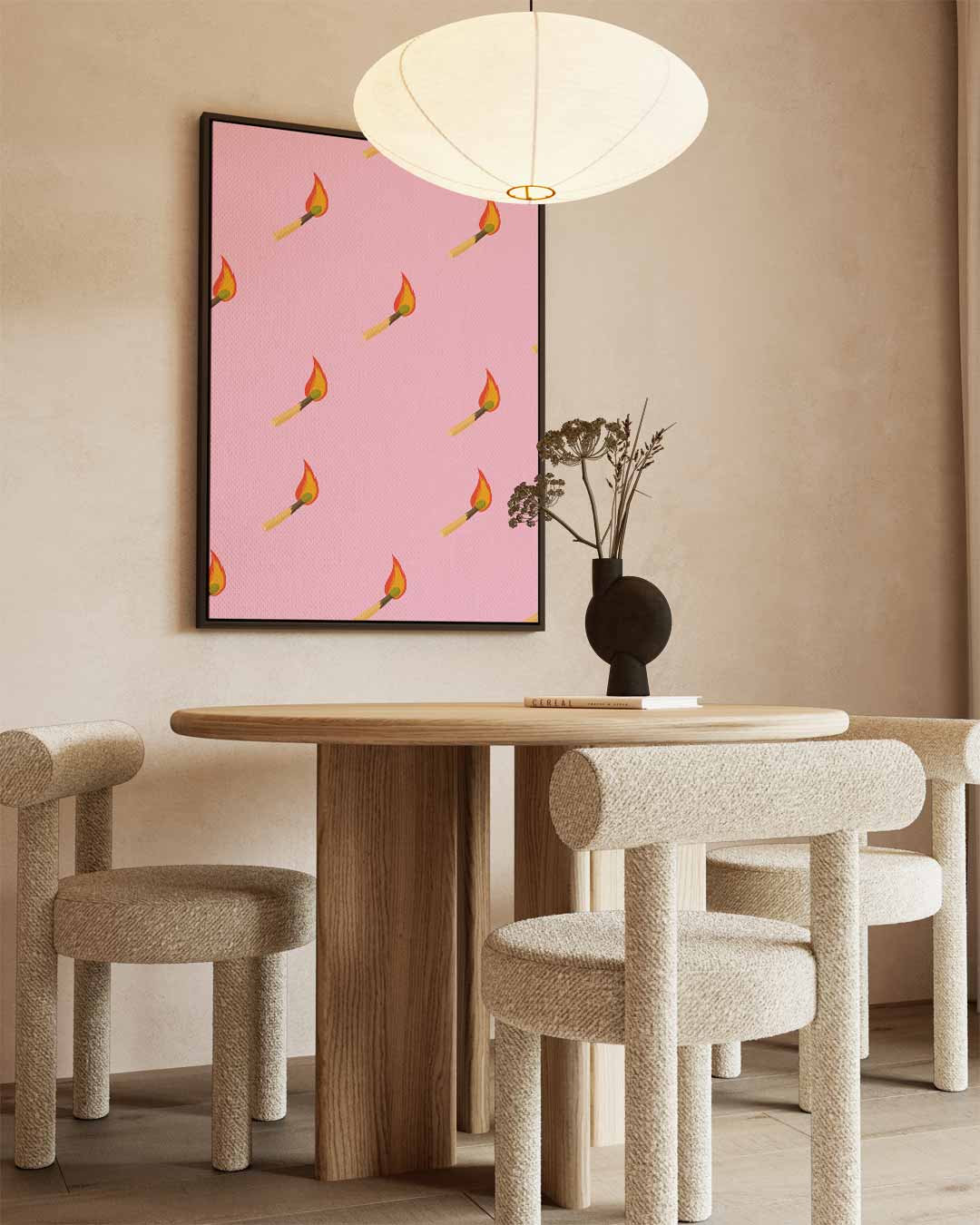 Vuur & Roze – kunstwerk met zwarte baklijst