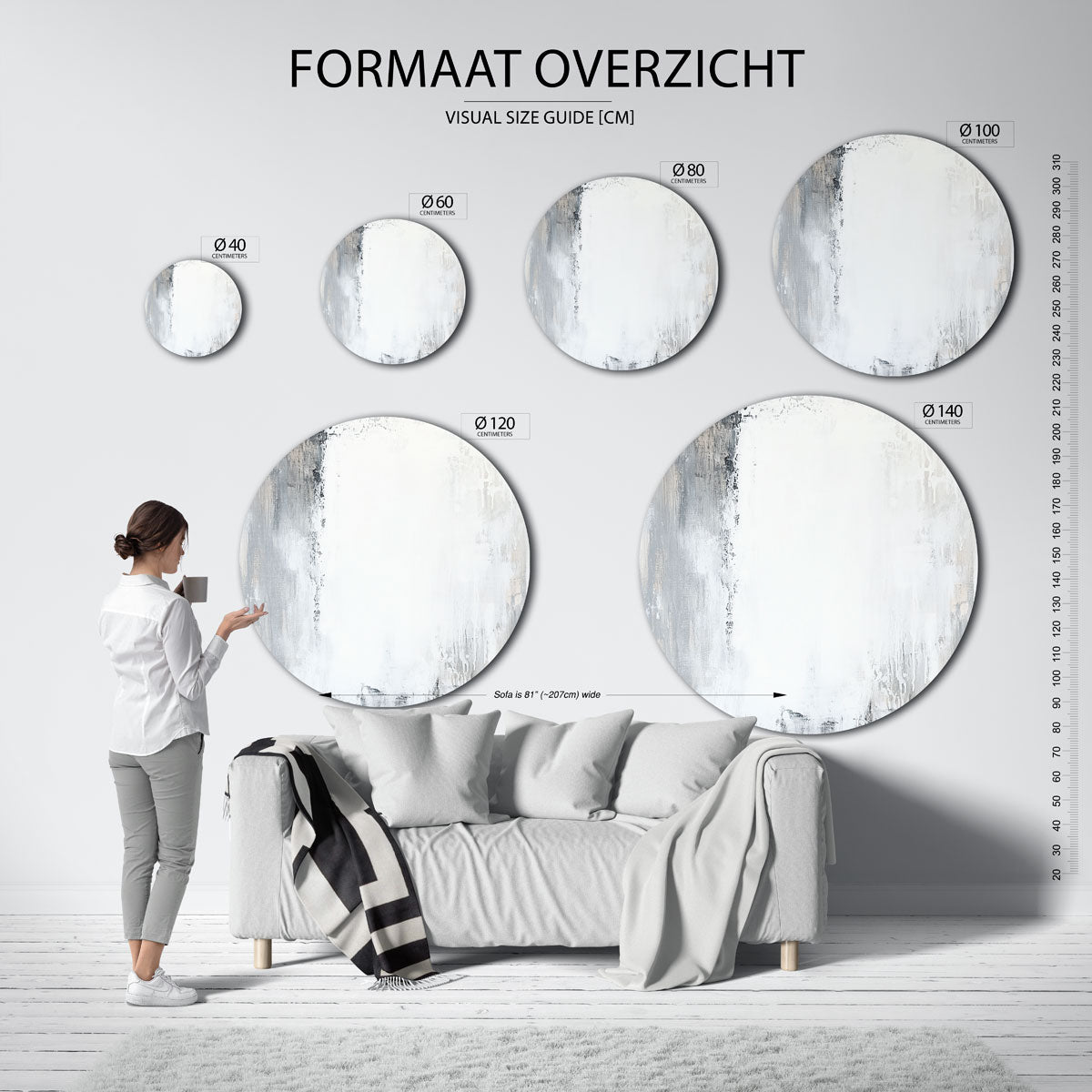 Abstracte grijze – moderne ronde muurdecoratie met abstracte vormen