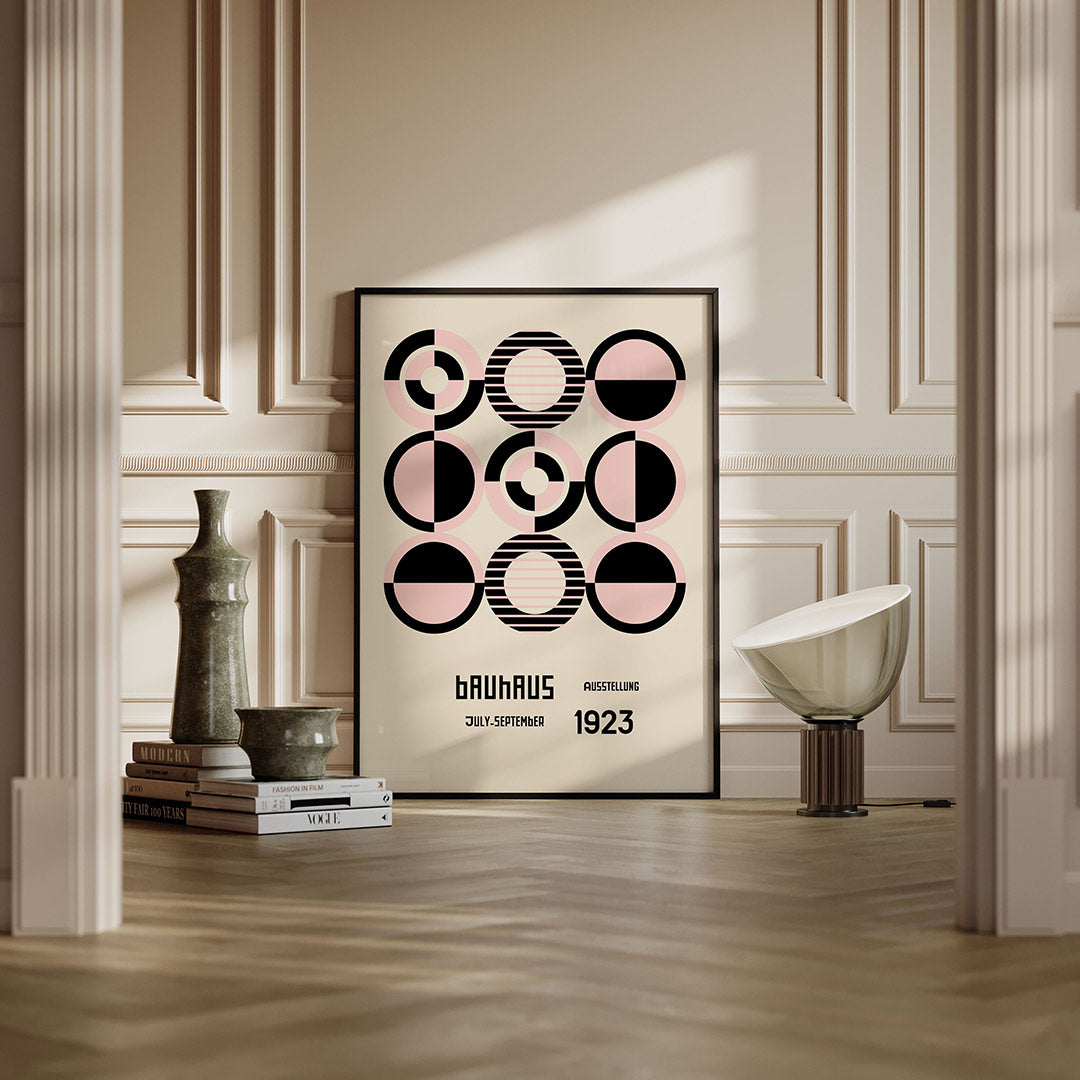 Cirkelpatroon en tekst – moderne Bauhaus wandkunst als poster