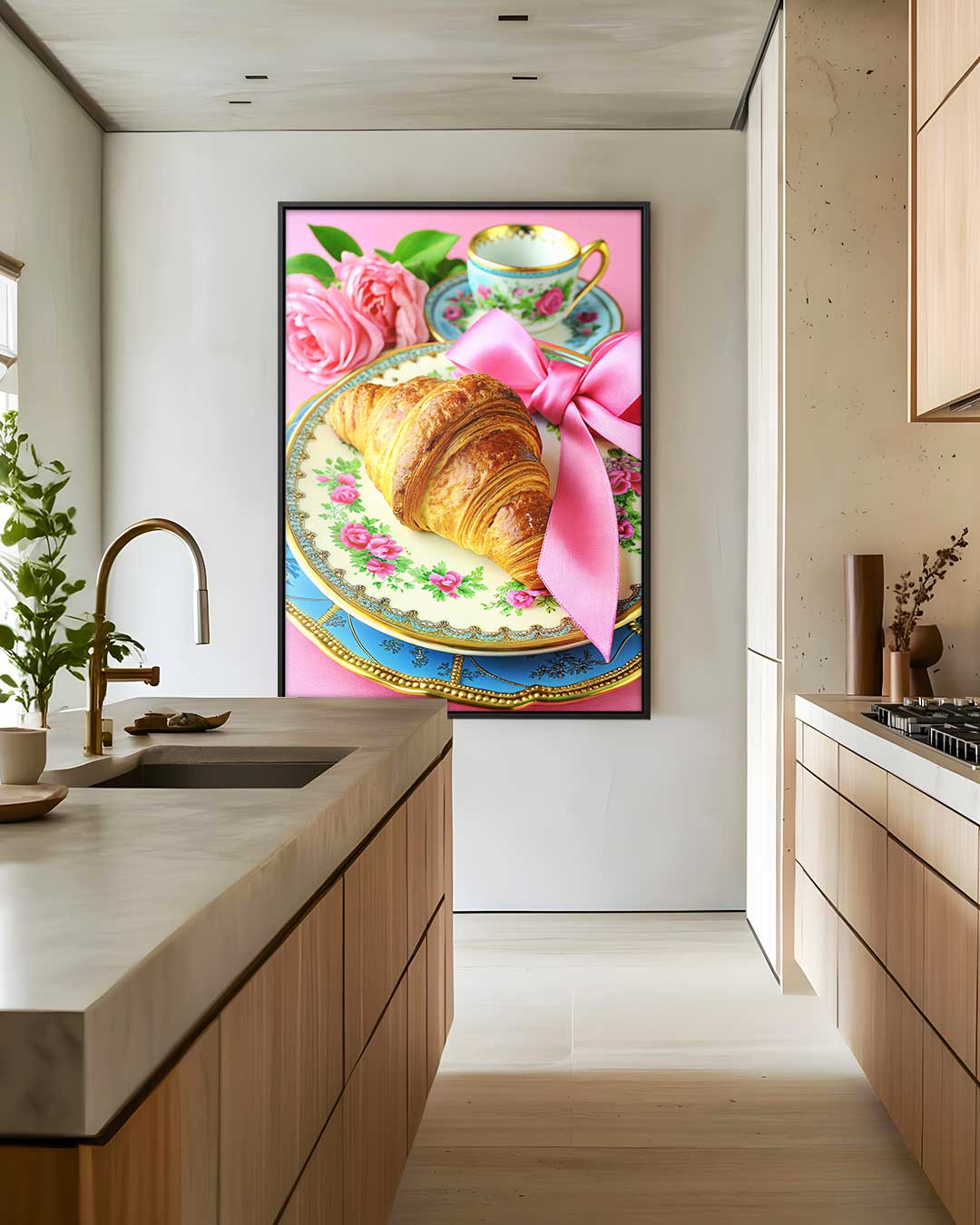 Romantisch Ontbijt Met Croissant – staand kunstwerk voor modern interieur