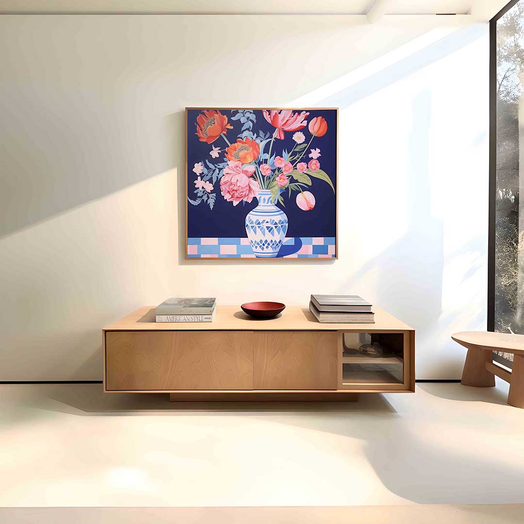 Bloemen in vaas – vierkante bloemen wanddecoratie van WallArtistic