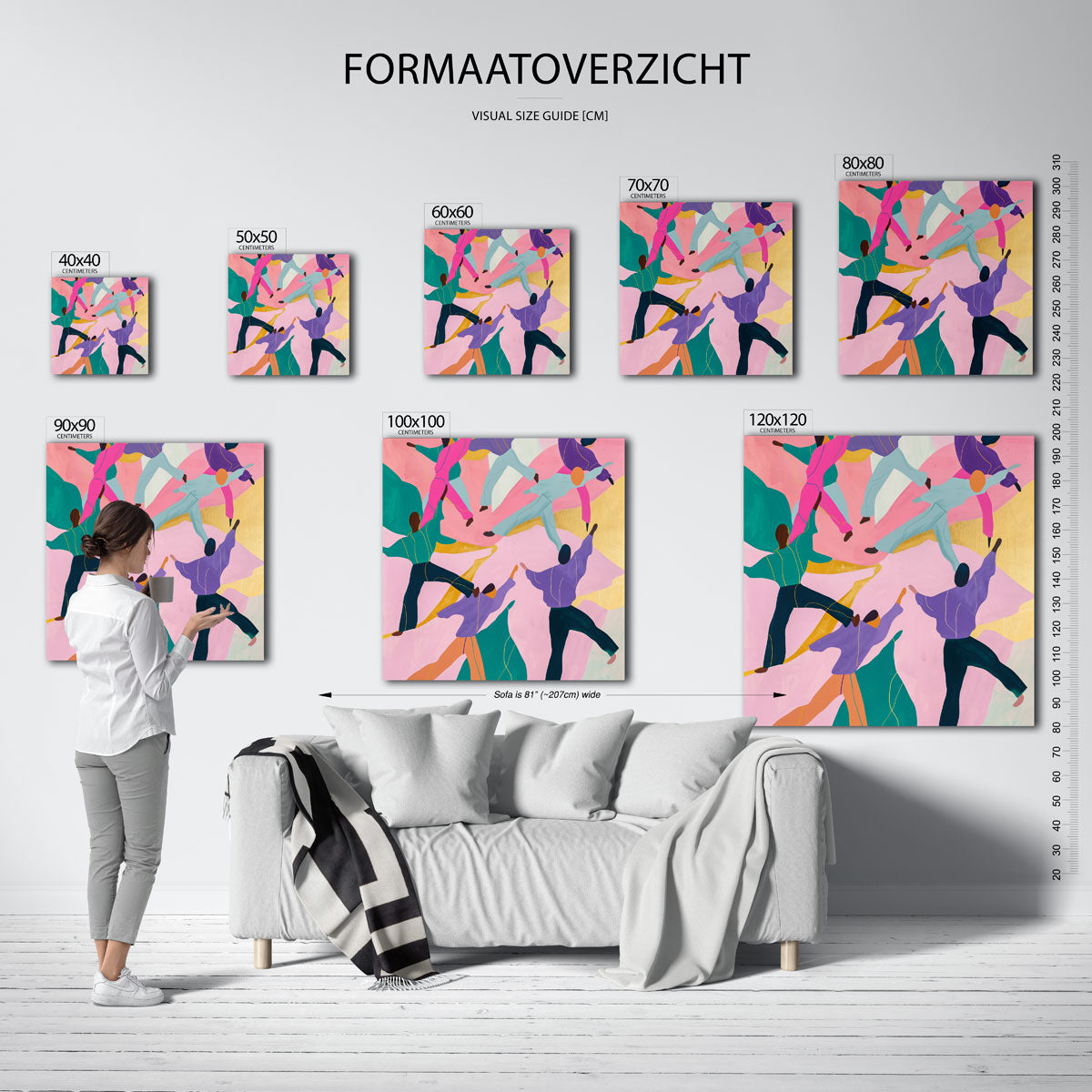 Dansende figuren – vierkante muurposter met kunst en design