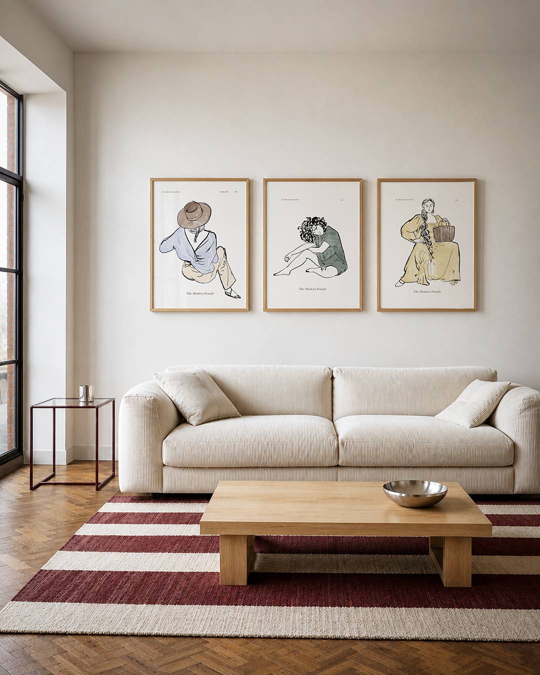 Vorm en lijnenspel driedelige posterset – een figuur in zachte kleuren