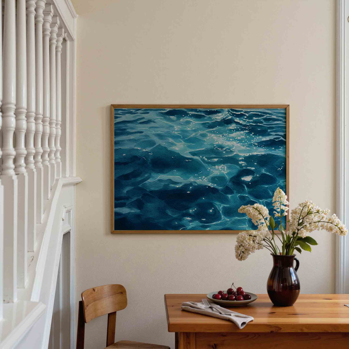Blauwe wateroppervlak – tropische poster in liggend formaat