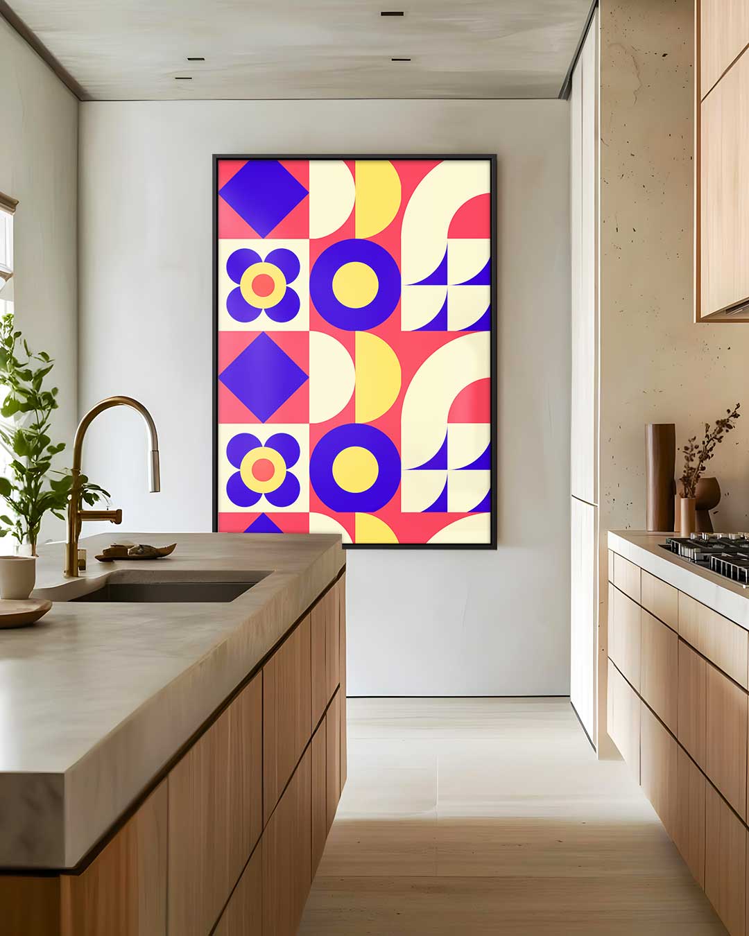 Retro Geometrische Print – dibond wanddecoratie in staand formaat