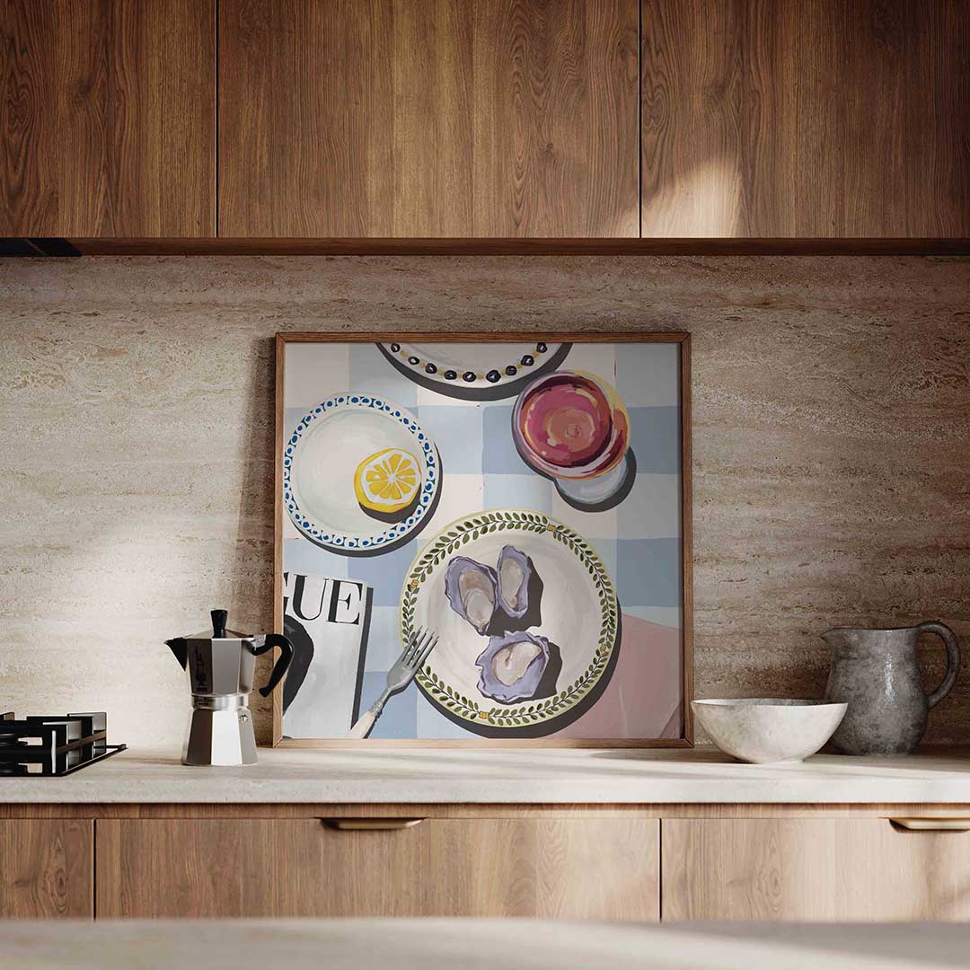 Oesters en citroen – culinaire wandkunst als vierkante poster