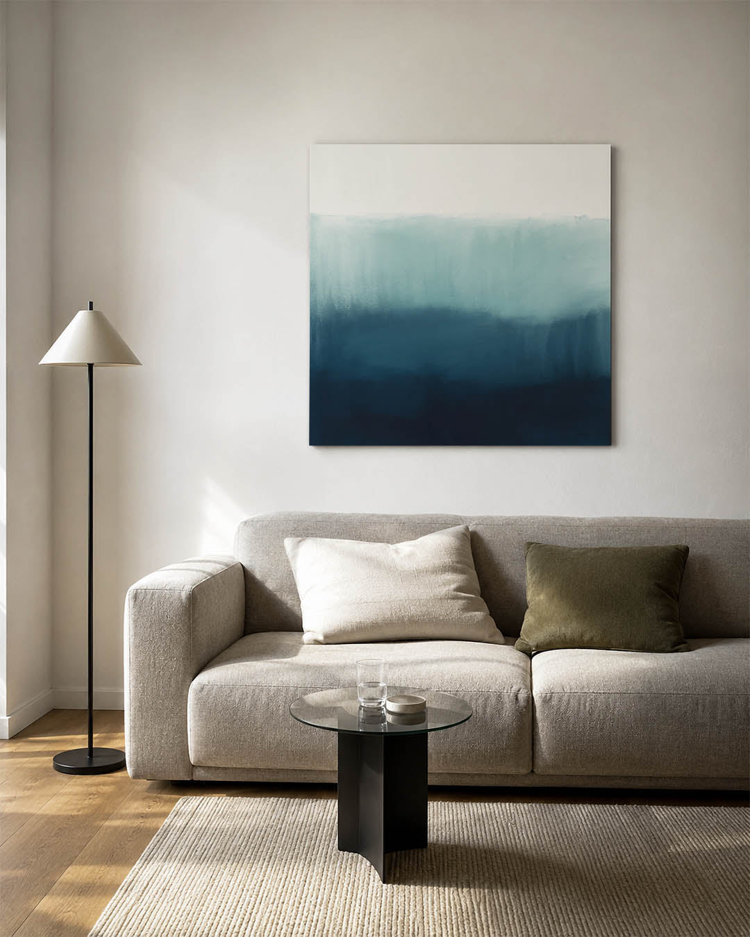 Vloeiende kleurovergangen kunstwerk – vierkante wanddecoratie – dit werk toont een serene overgang van lichte naar donkere