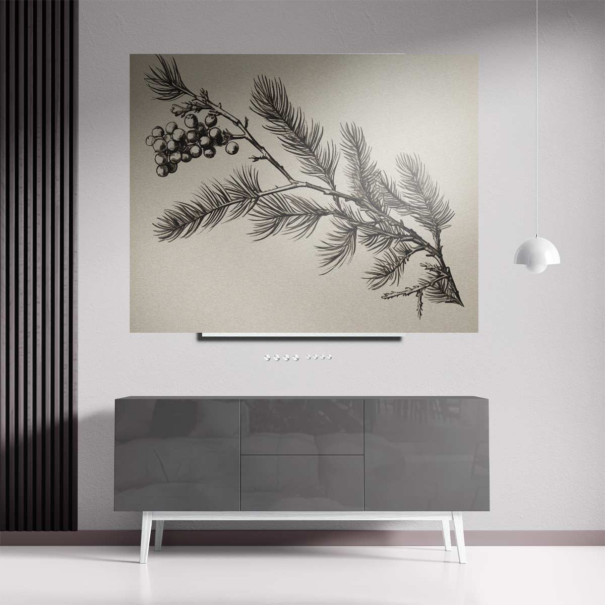 Dennentak met Bessen Illustratie – staande wandkunst voor woonkamer of interieur