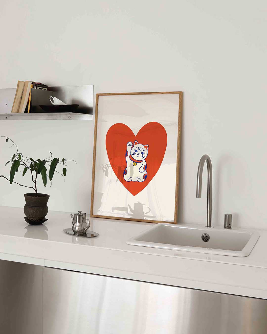 Kat met hart – Aziatische poster in staand formaat