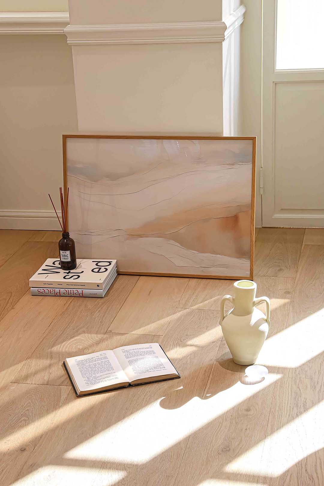 Abstracte beige en witte – liggende abstracte wanddecoratie van WallArtistic