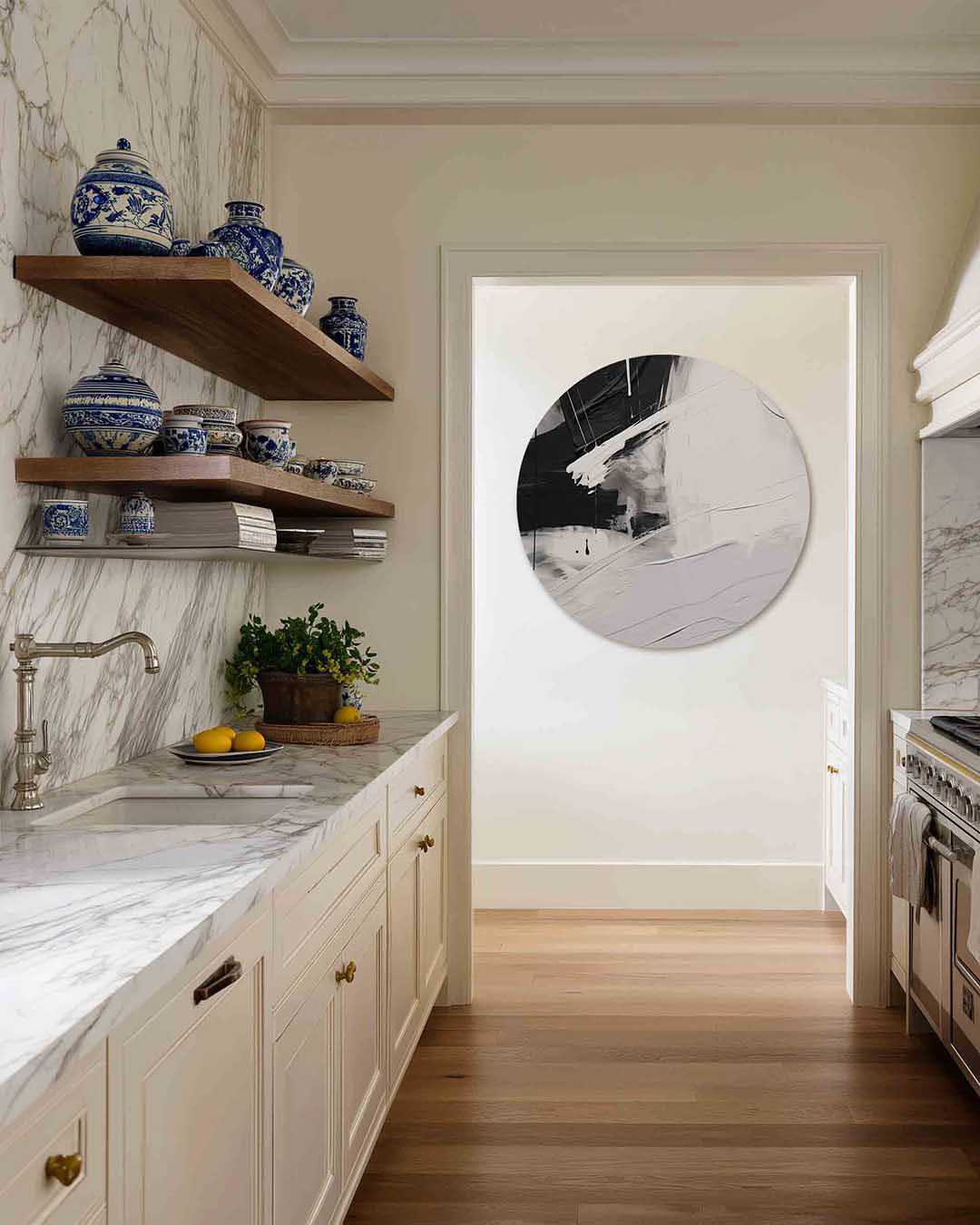 Abstracte zwart wit – moderne abstracte muurcirkel voor aan de muur