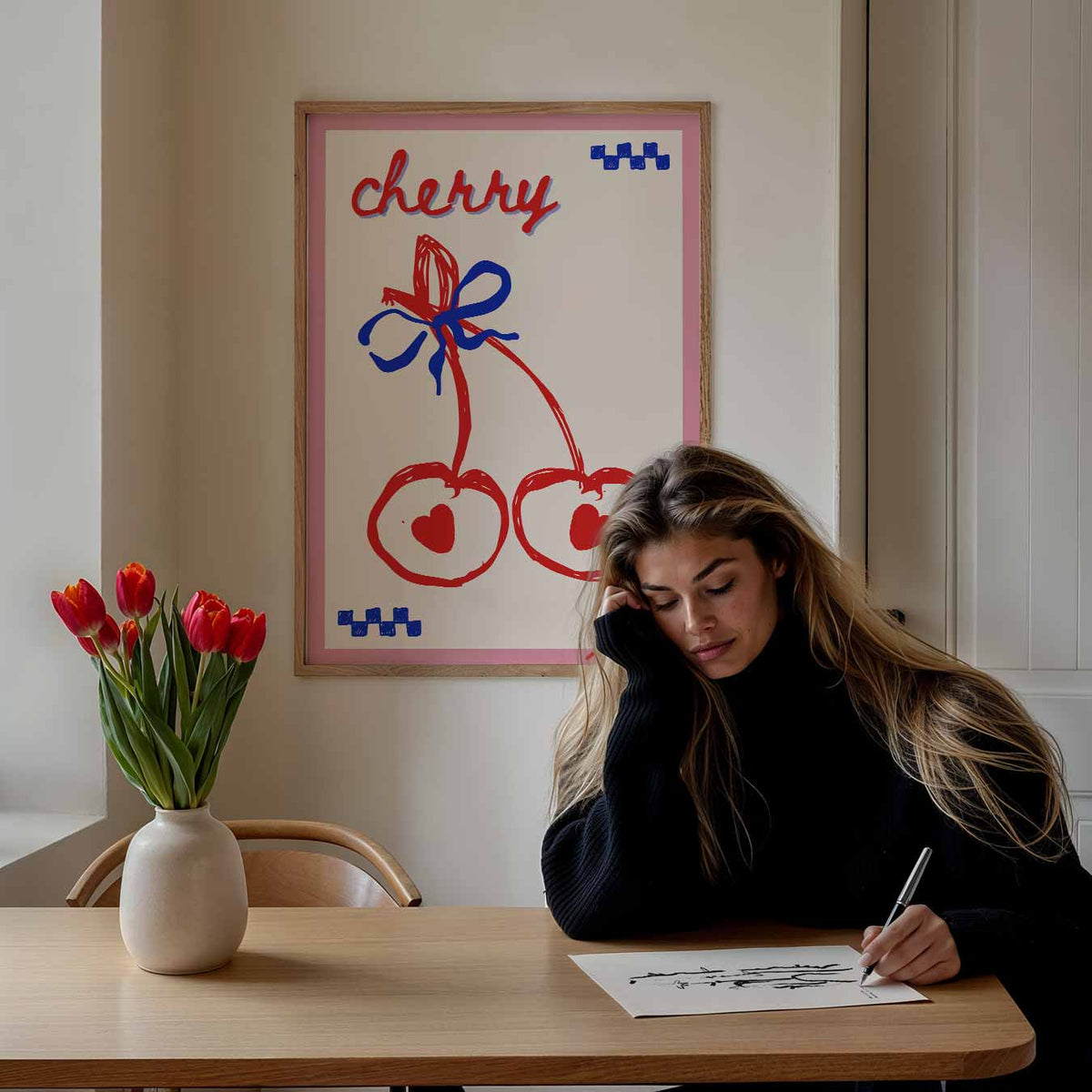 Vrolijke Kersen Illustratie – Popart poster als moderne urban wanddecoratie