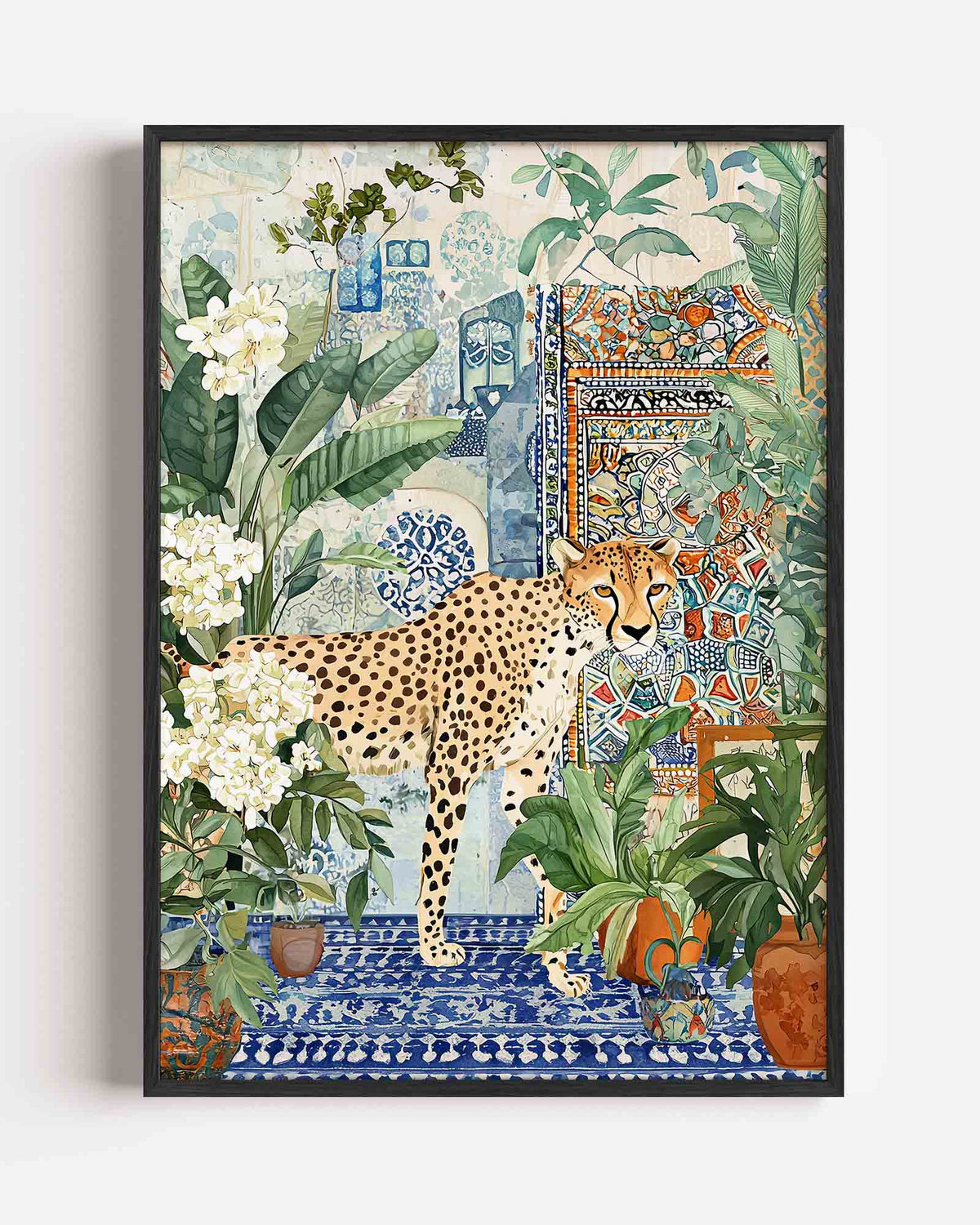 Luipaard en planten – dieren portret poster als wanddecoratie