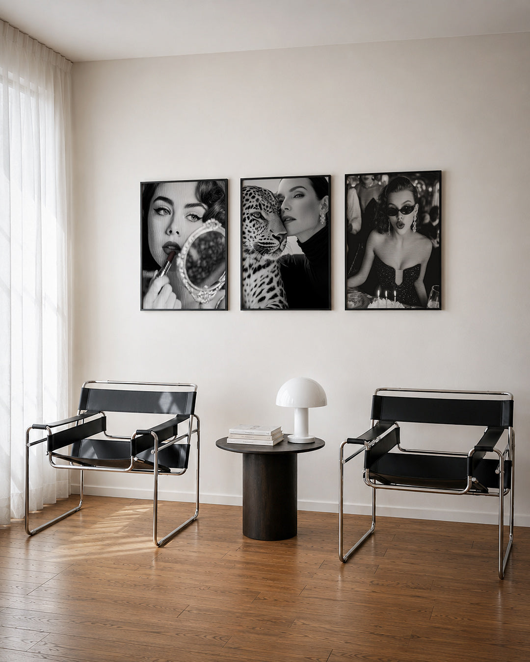 Abstract driedelige posterset – een abstracte posterset met donkere tinten en een rustige