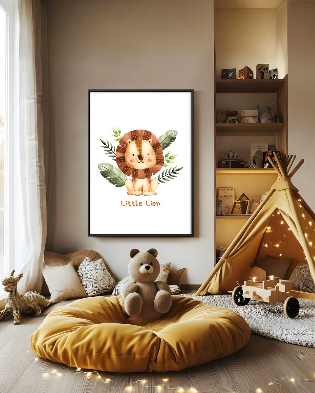 Schattig Leeuwtje in de Jungle – staand kunstwerk voor modern interieur