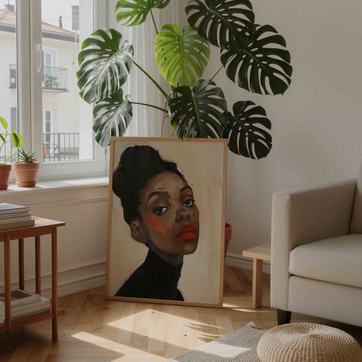 Portret met rode lippen – moderne illustratie als portret poster