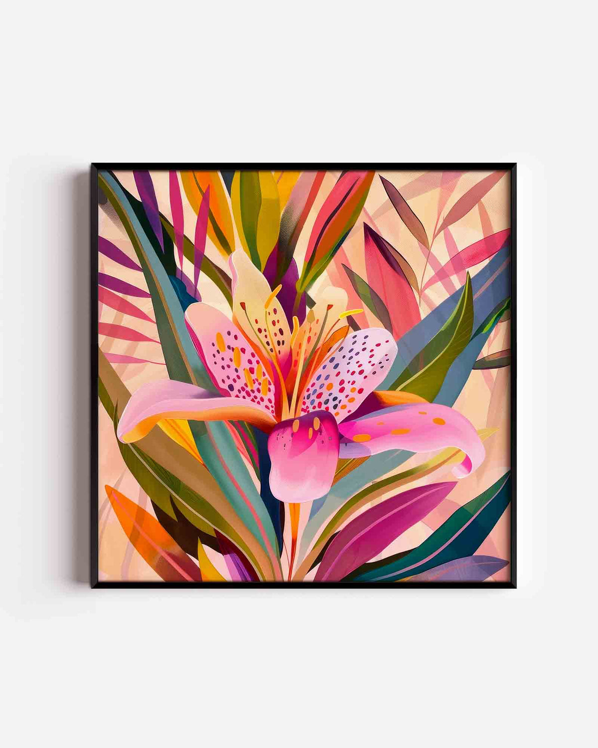 Bloem en bladeren – kleurrijke illustratie poster als wanddecoratie
