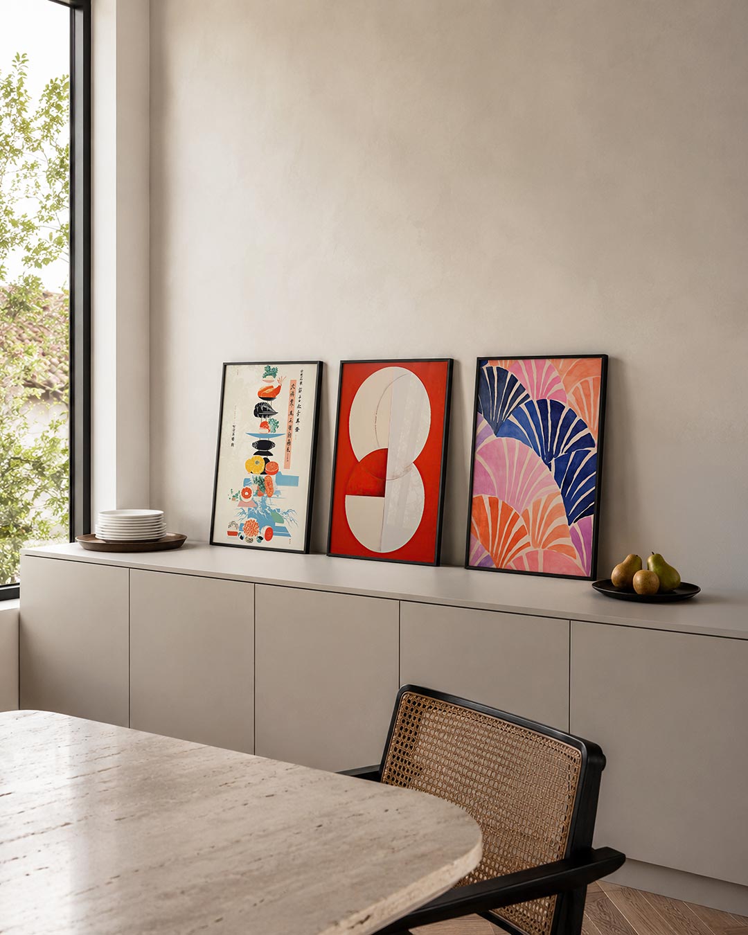 Kleurrijke stapeling posterset – detailweergave – deze posterset in drie delen toont een speelse stapeling