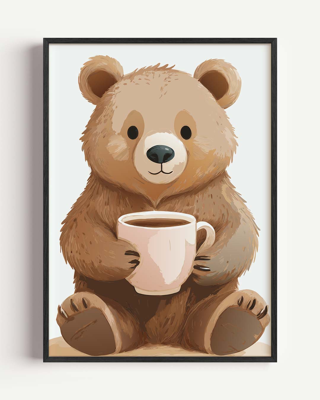 Knuffelige Bereposter Met Mok – kids portret poster als wanddecoratie