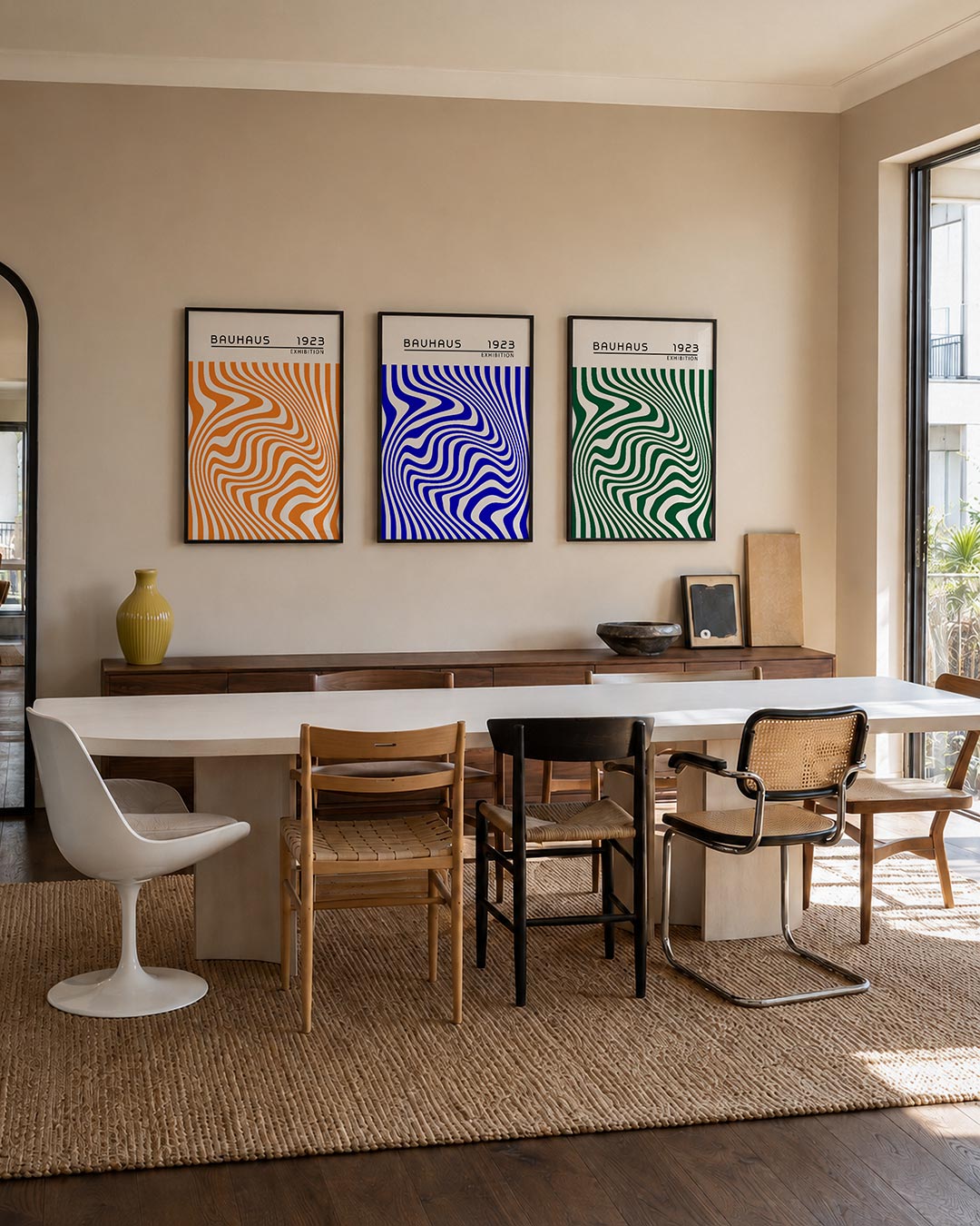 Golvend lijnenspel posterset – tweede productweergave – deze posterset in drie delen toont een dynamisch spel van golvende