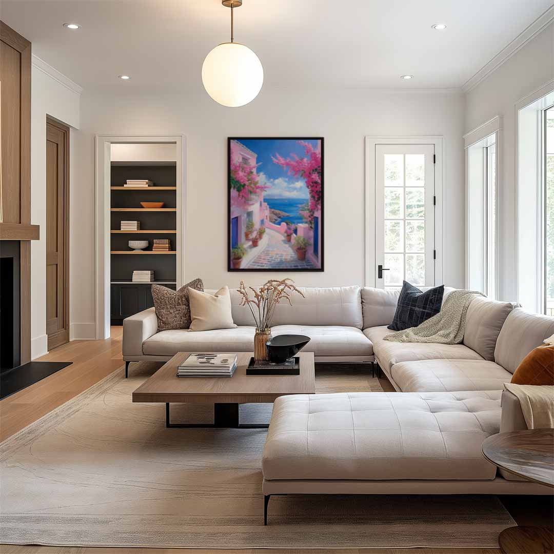 Romantische Middellandse Zee Straat – canvas wanddecoratie in portret formaat