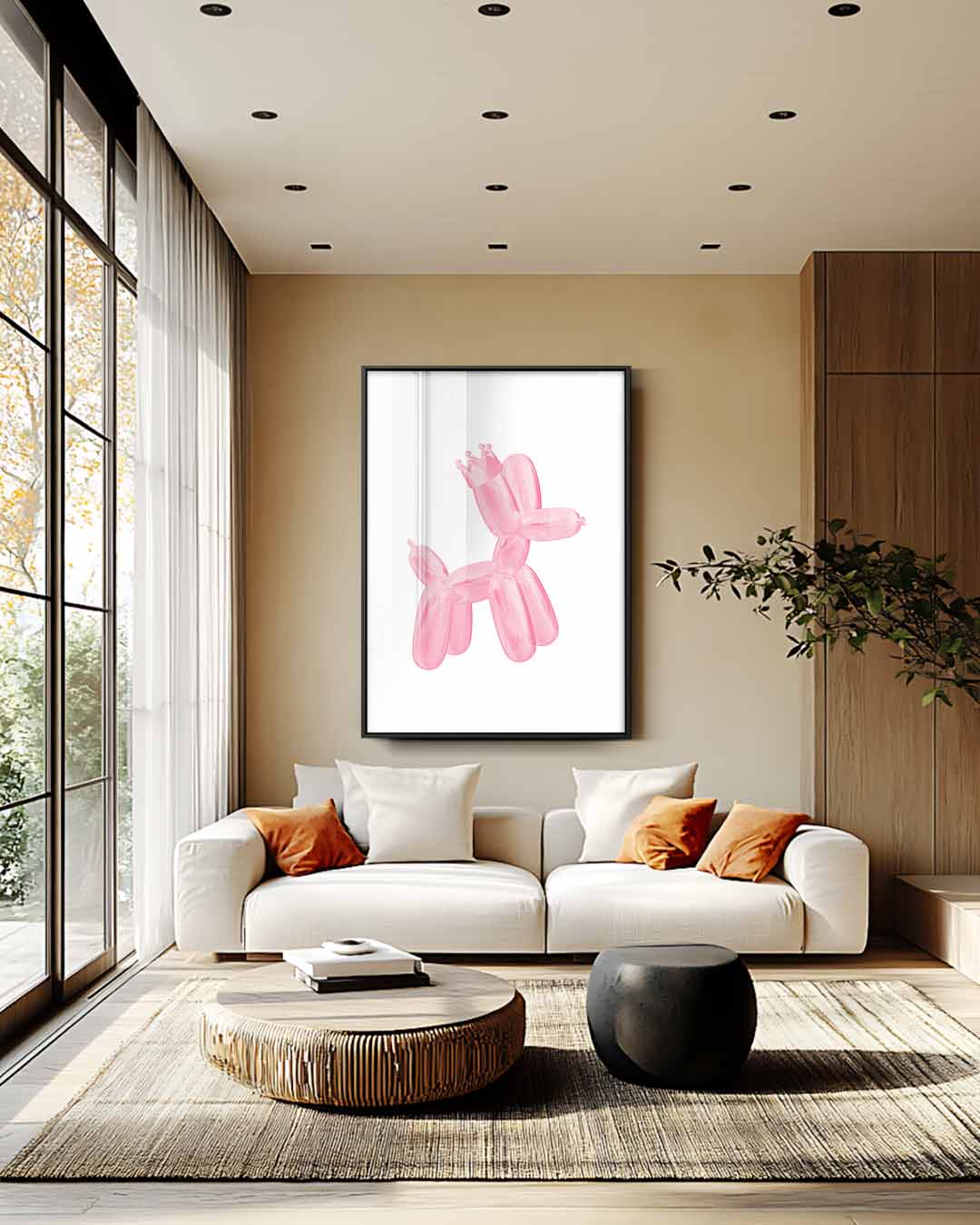 Koninklijke Ballonnenhond in Roze – staande wandkunst voor woonkamer of interieur