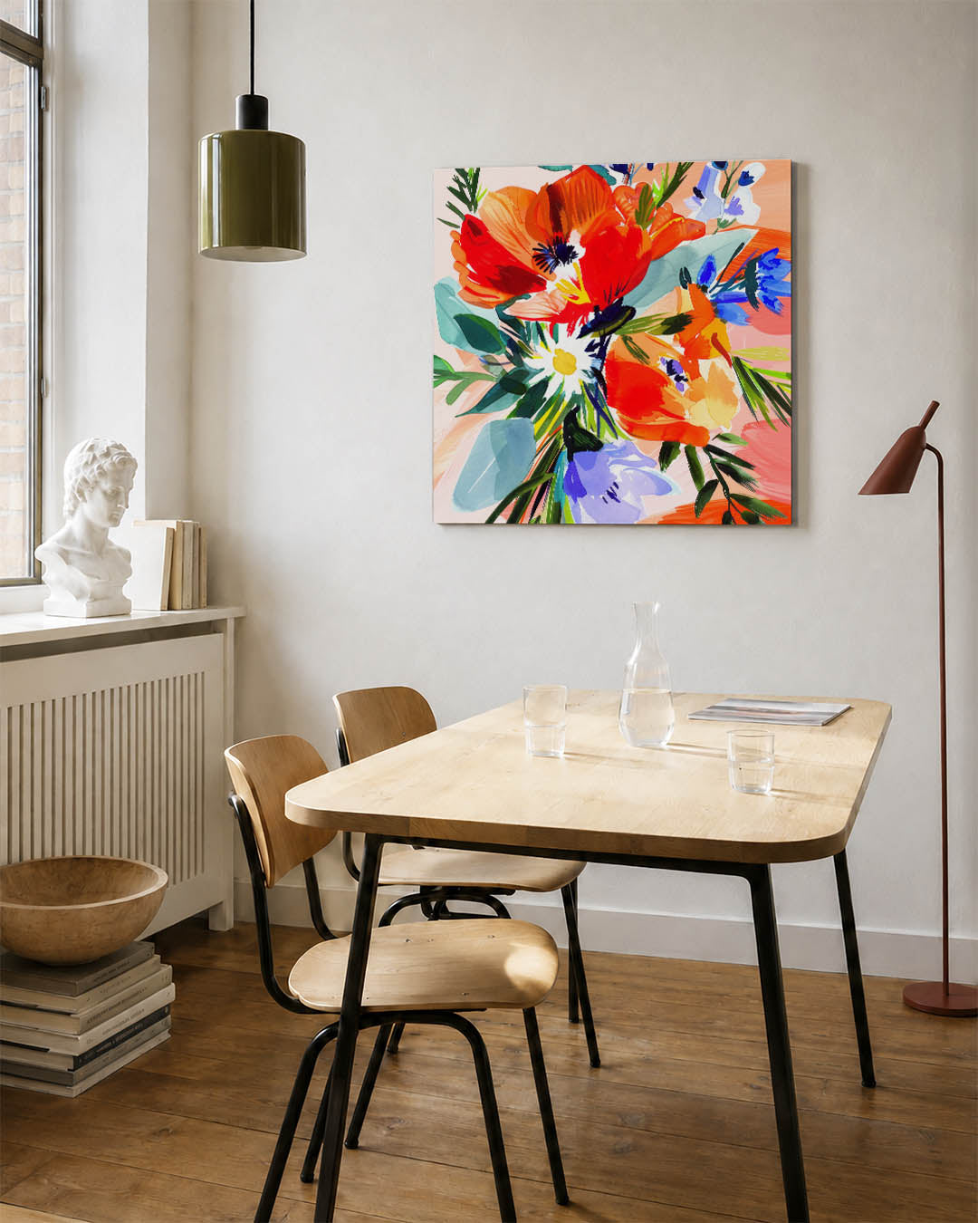 Kleurrijke bloemencompositie kunstwerk – detailweergave – dit werk toont een levendige verzameling bloemen in diverse