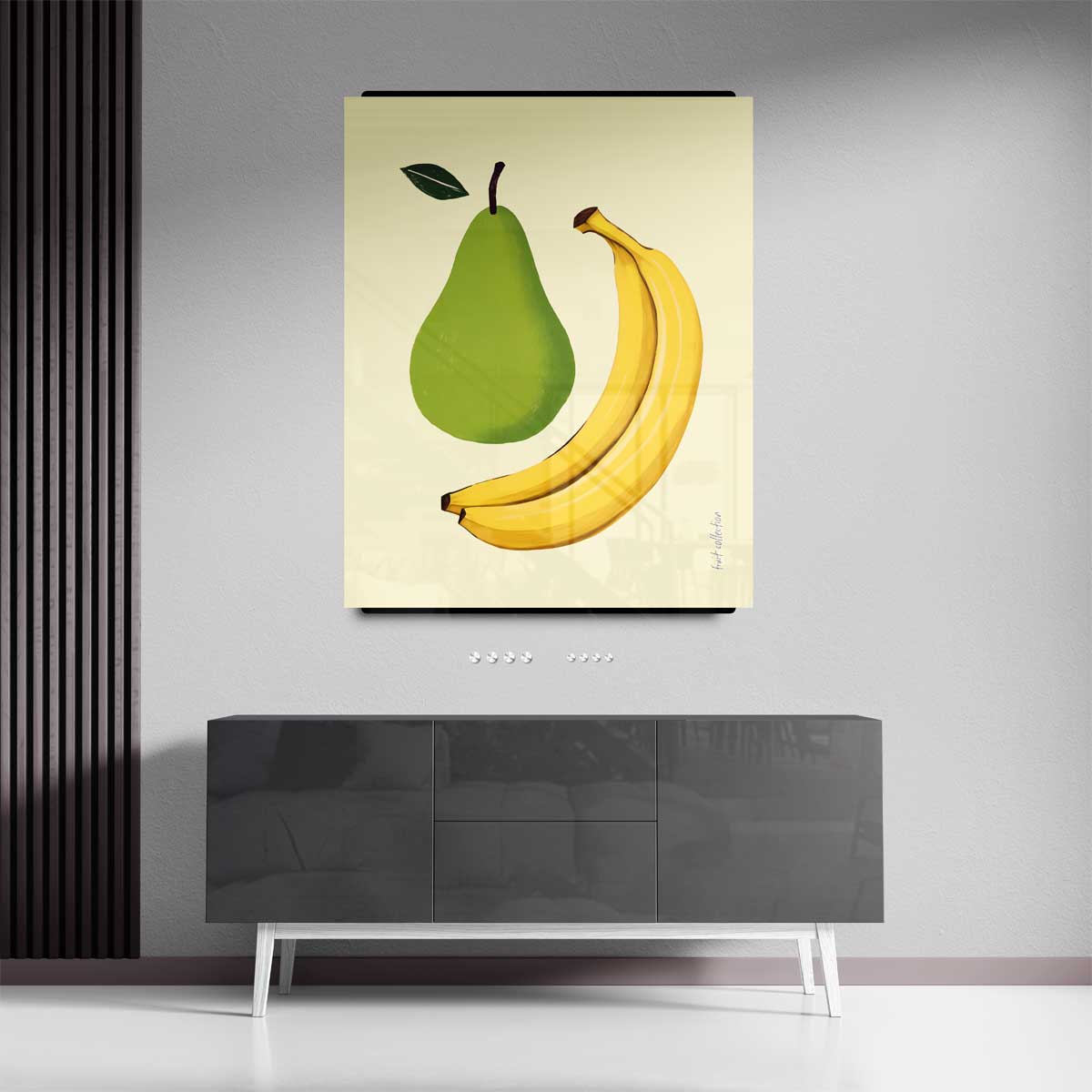 Speelse Perens en Bananen Illustratie – canvas kunstwerk als wanddecoratie