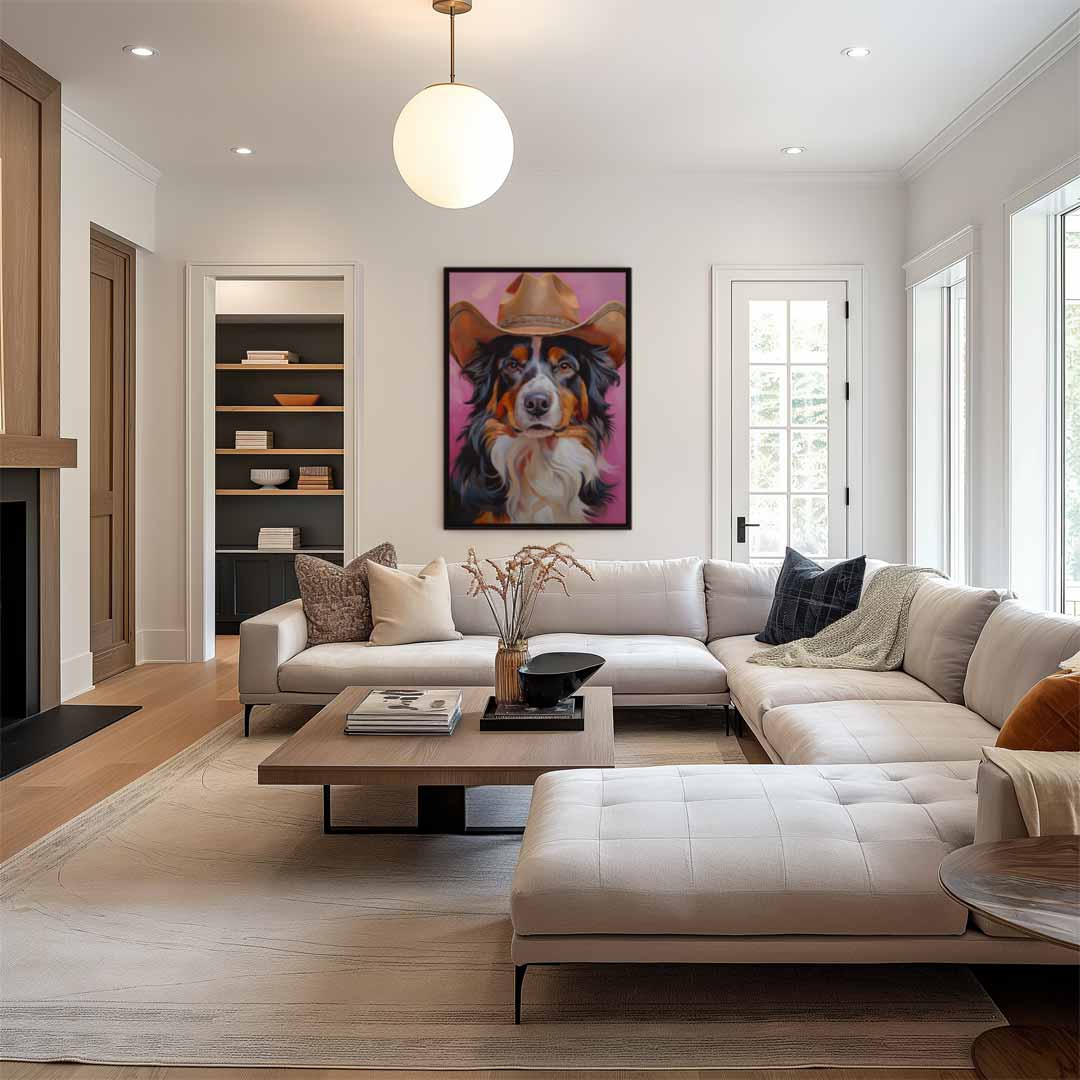 Cowboy Hond Portret – dibond wanddecoratie in staand formaat