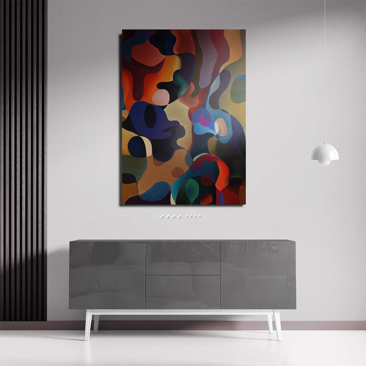 Kleurrijke Dans van Abstracte Vormen – staande wandkunst voor woonkamer of interieur