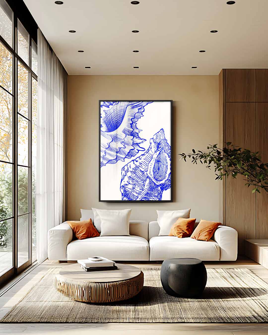 Zeegeheimen in Blauw – staand kunstwerk voor modern interieur