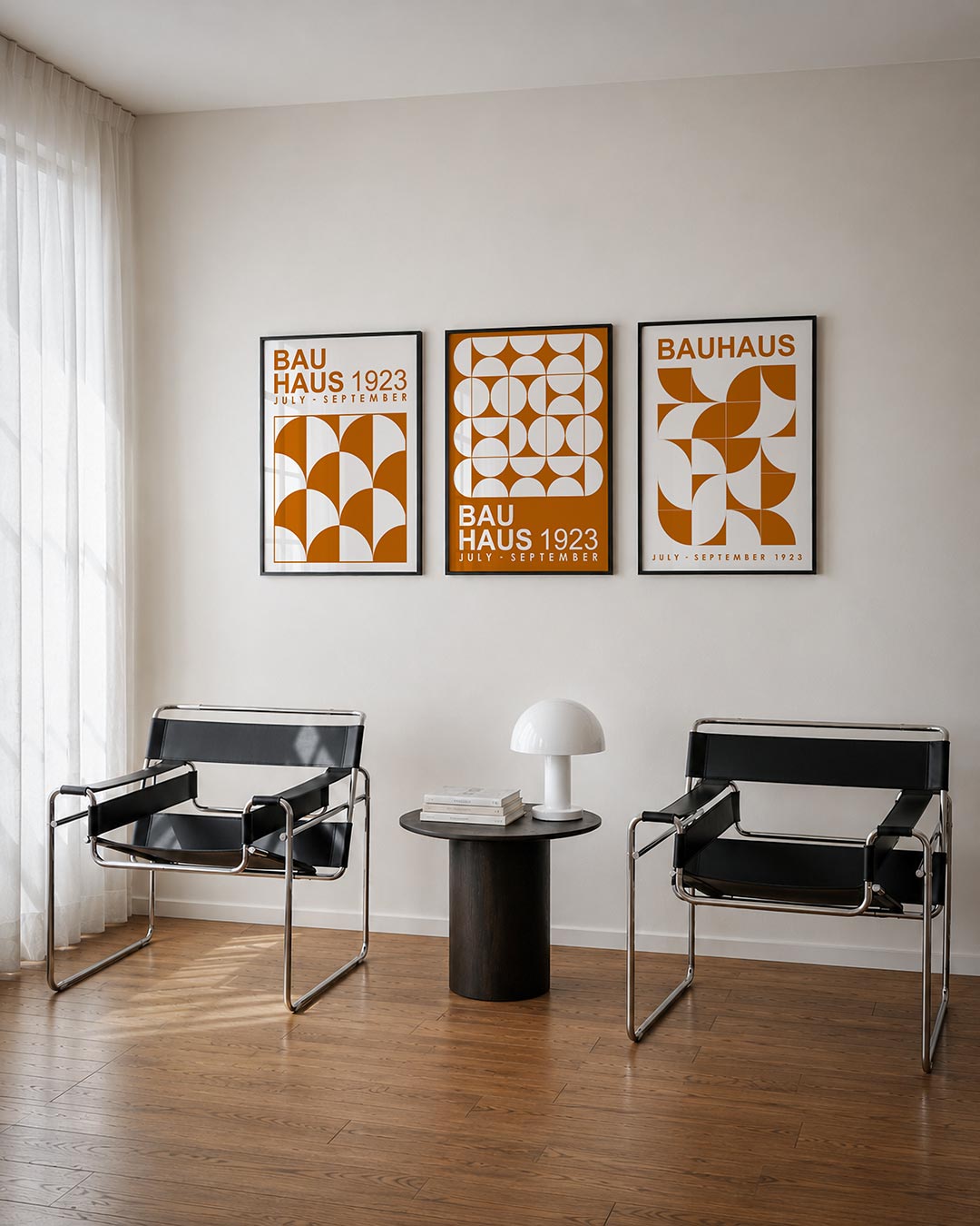 Vorm en kleurenspel driedelige posterset – deze posterset in drie delen toont een ritmisch patroon van halve cirkels en