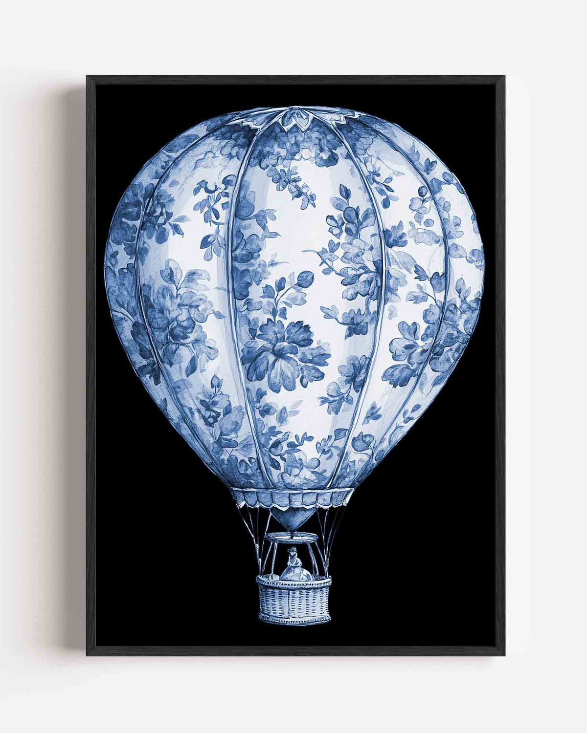 Luchtballon met bloemen – Delfts blauwe portret poster als wanddecoratie
