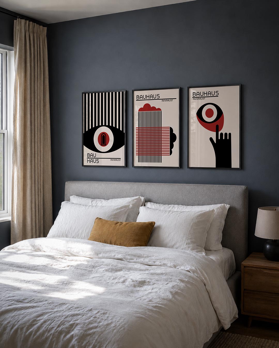Lijnen en cirkel posterset – derde productweergave – deze posterset in drie delen toont een krachtig lijnenspel met verticale
