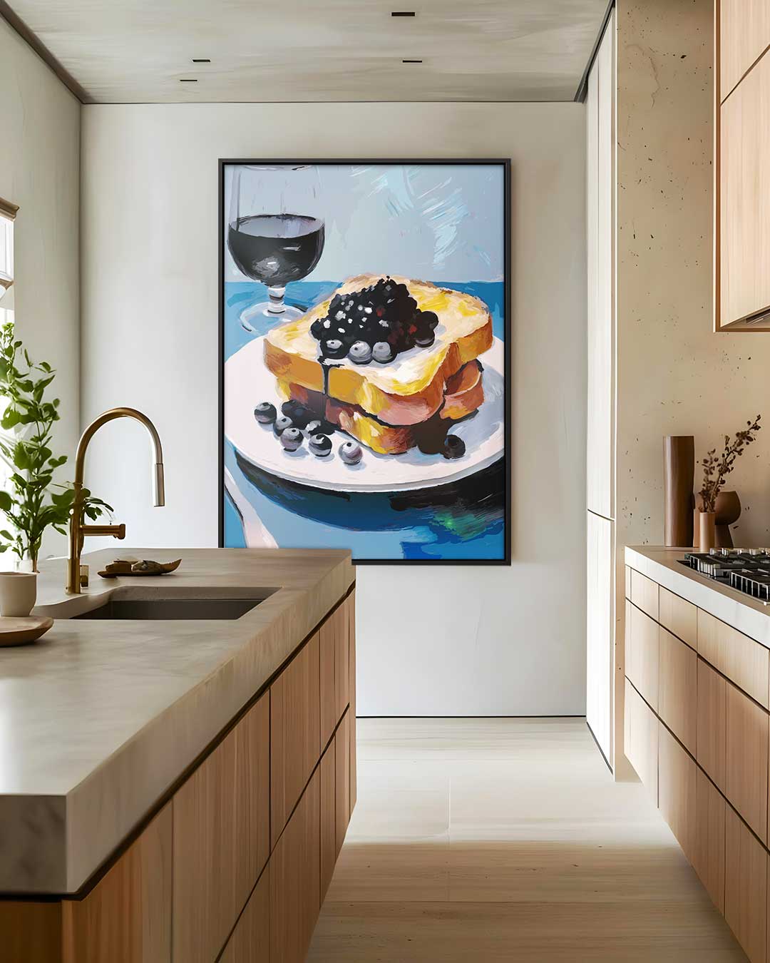 Ontbijt Moment Kleurige Schilderij – staand kunstwerk voor modern interieur