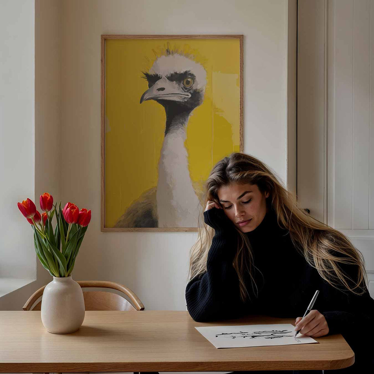 Speelse Struisvogel – staande dieren wanddecoratie van WallArtistic