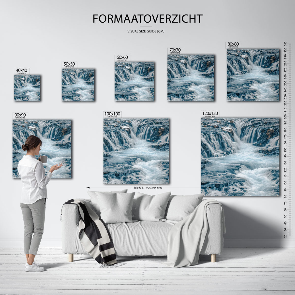 Dynamische waterval kunstwerk – materiaalweergave – deze kunstwerk toont een krachtige waterval met stromend water dat over