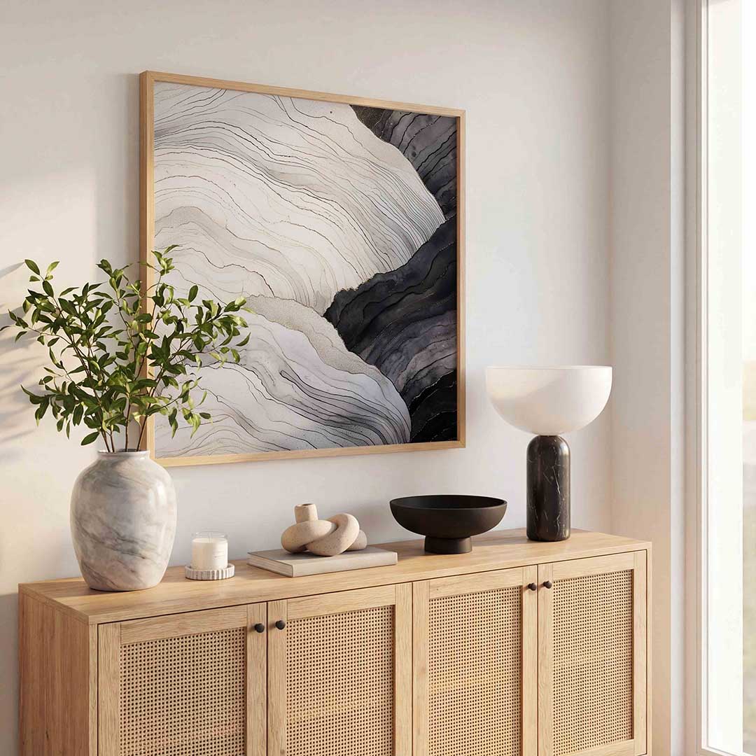 Golvende lijnen – rustige abstracte wandkunst als vierkante poster